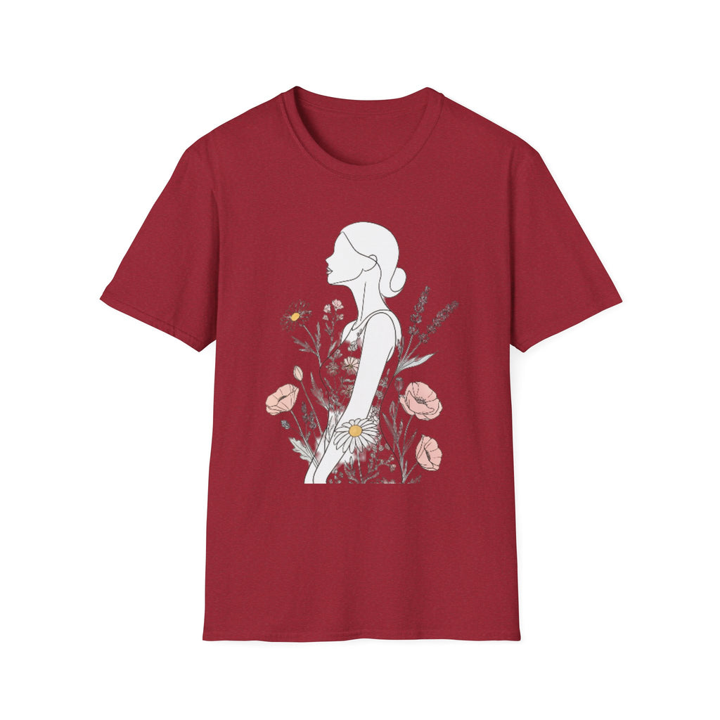 Floral Silhouette Unisex T-Shirt | Softstyle Tee | Nature Lover Gift, Spring Fashion, Casual Wear, Art-Inspired Shirt, Botanical Tee