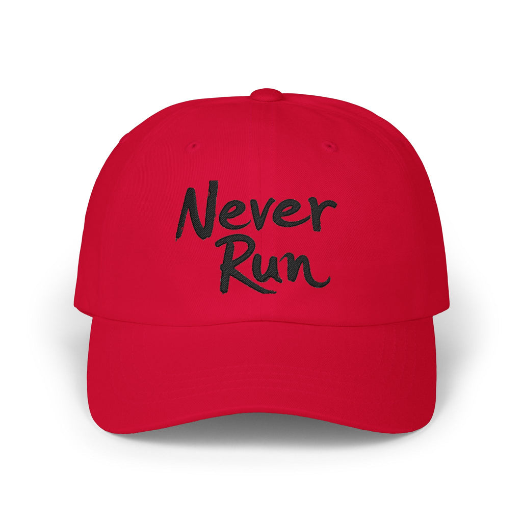 Never Run Classic Dad Cap | Casual Style, Gift for Dad, Everyday Wear, Sports Cap, White Adjustable Hat