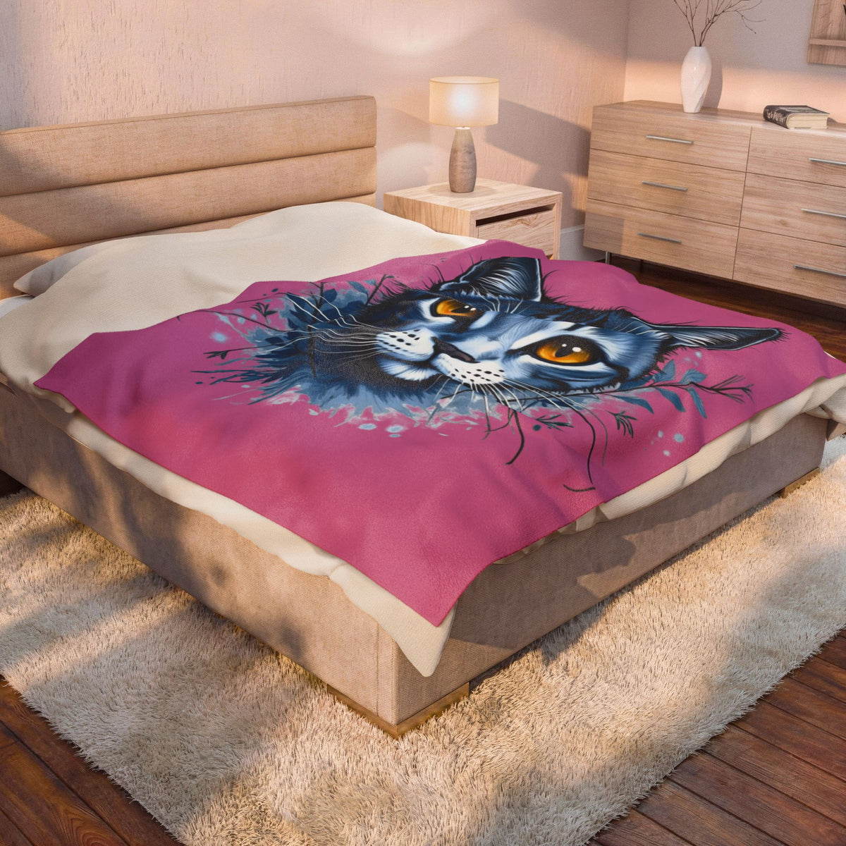 Cozy Cat Lover's Velveteen Plush Blanket | Soft Throw for Pet Lovers, Home Decor, Gift for Cat Owners, Warm Blanket, Feline Art, chat