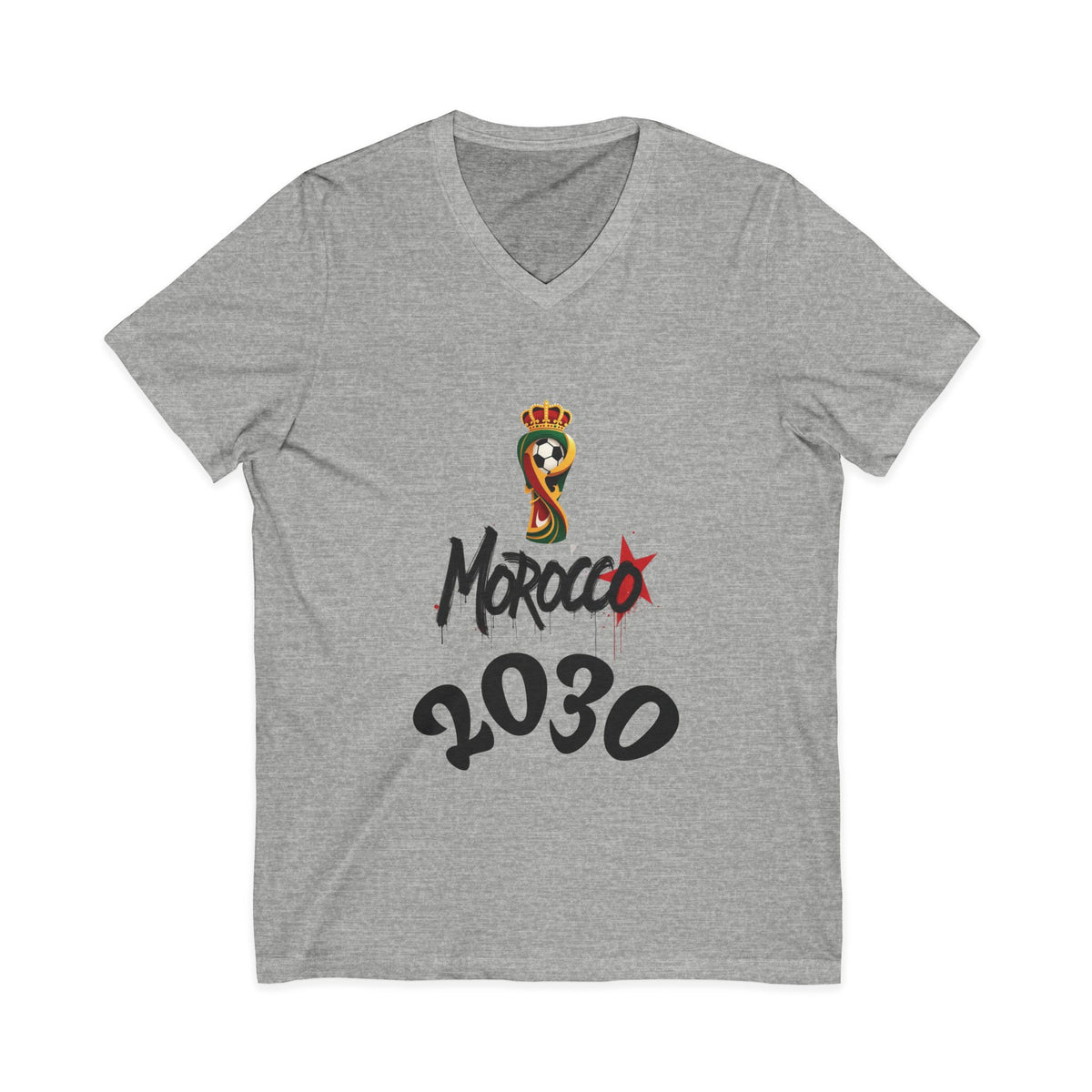 Morocco 2030 V-Neck Tee, Trendy Graphic Shirt, Unisex Fashion, Casual Wear, Gift for Soccer Fans, World Cup Apparel