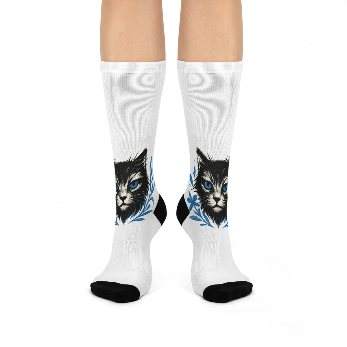 Whimsical Cat Design Cushioned Crew Socks | Cozy Cat Lover Gift, Cute Animal Socks, Fun Socks for Pet Owners, Blue Eyed Cat Stocking [...], chaussette