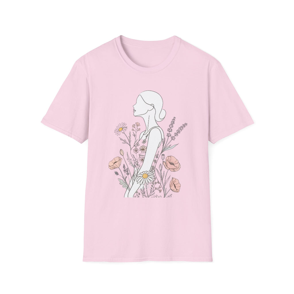 Floral Silhouette Unisex T-Shirt | Softstyle Tee | Nature Lover Gift, Spring Fashion, Casual Wear, Art-Inspired Shirt, Botanical Tee