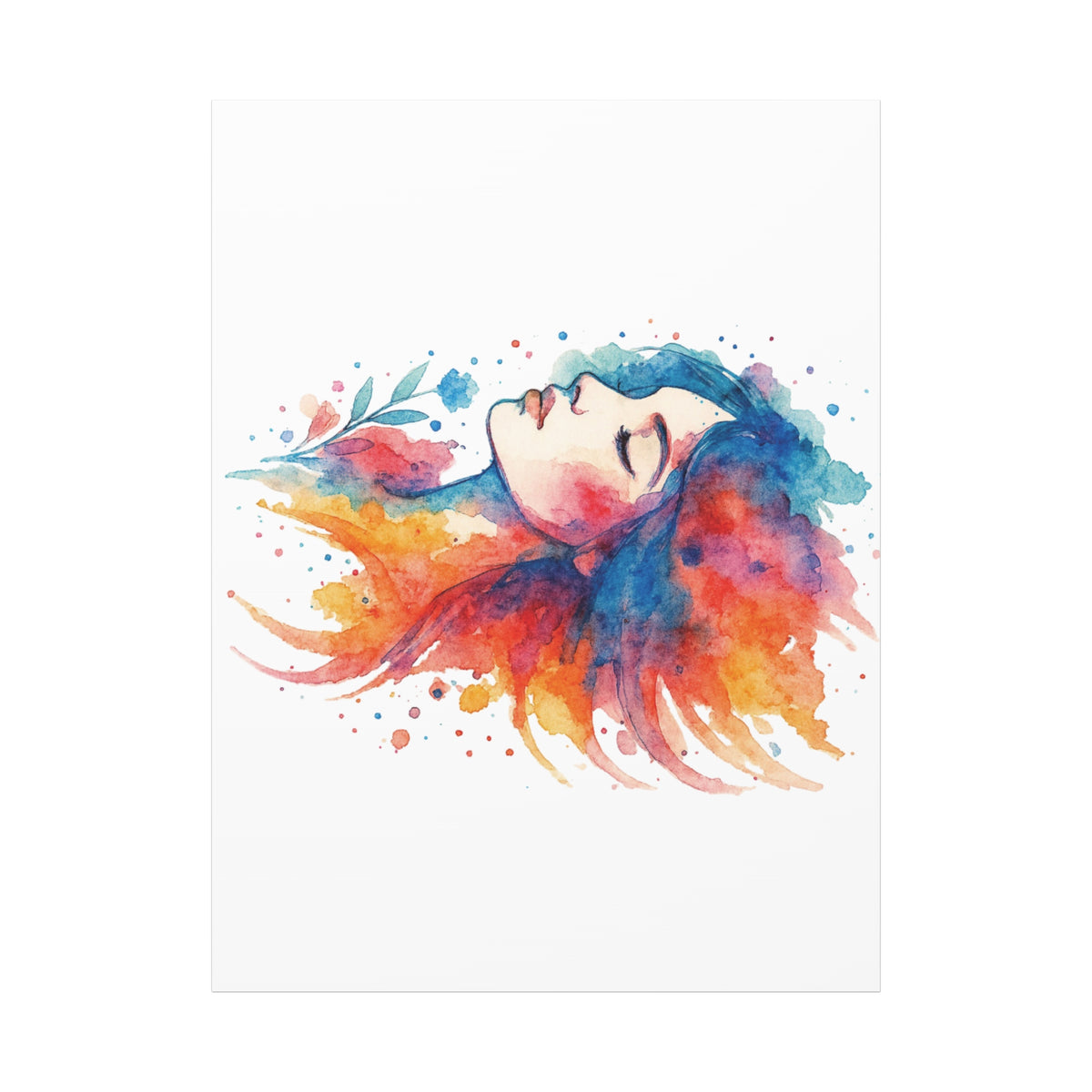 Watercolor Art Canvas, Colorful Home Decor, Boho Wall Art, Gift for Her, Colorful Portrait, Art for Living Room, Unique Gift Idea