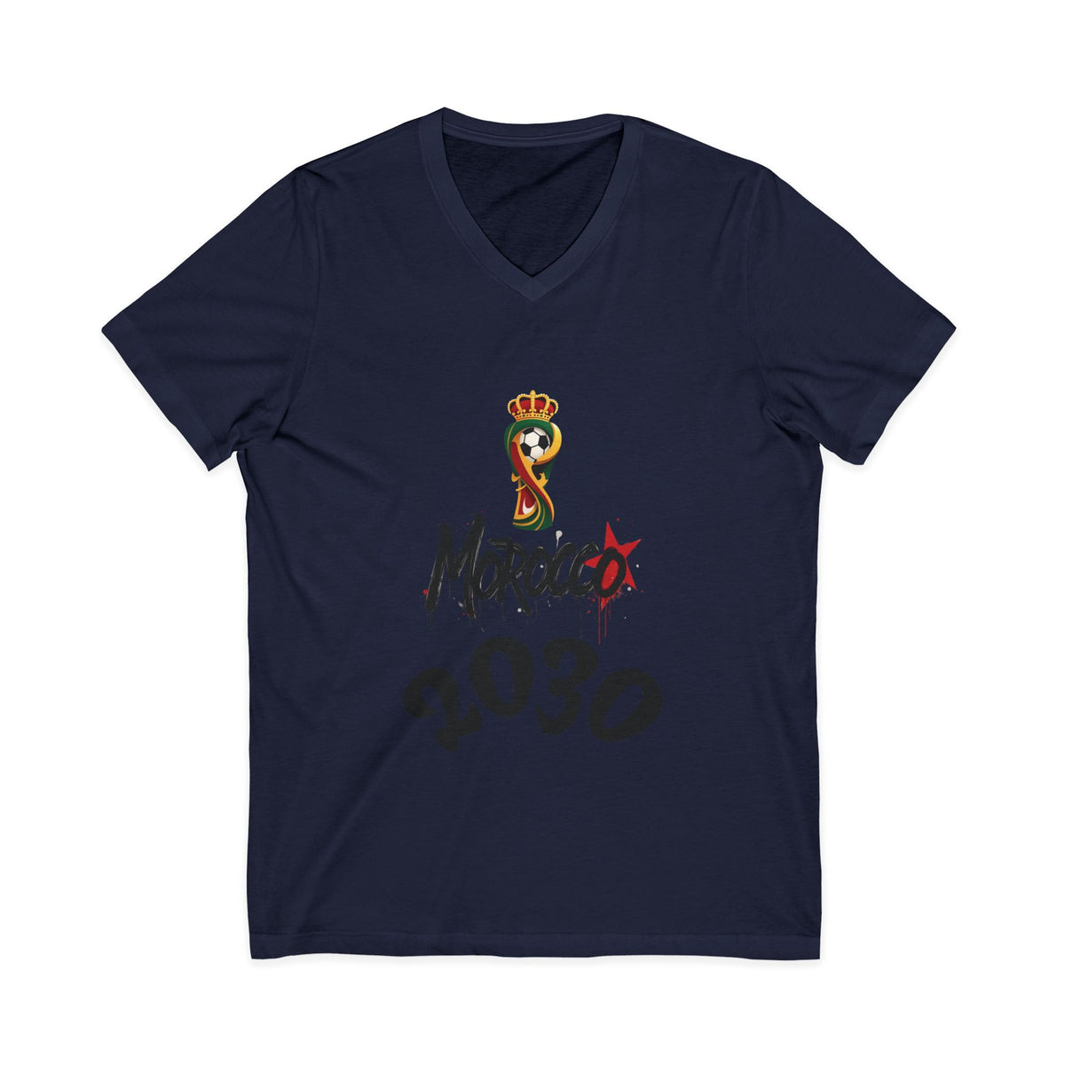 Morocco 2030 V-Neck Tee, Trendy Graphic Shirt, Unisex Fashion, Casual Wear, Gift for Soccer Fans, World Cup Apparel