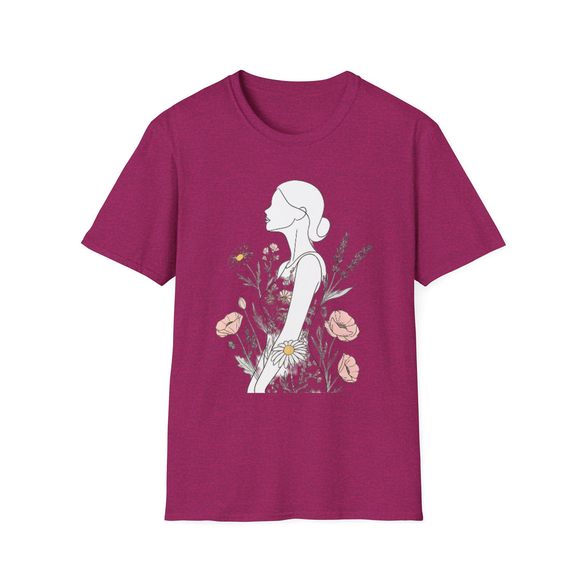 Floral Silhouette Unisex T-Shirt | Softstyle Tee | Nature Lover Gift, Spring Fashion, Casual Wear, Art-Inspired Shirt, Botanical Tee