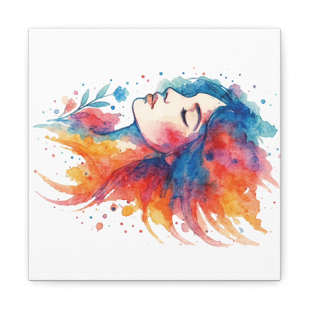 Watercolor Art Canvas, Colorful Home Decor, Boho Wall Art, Gift for Her, Colorful Portrait, Art for Living Room, Unique Gift Idea