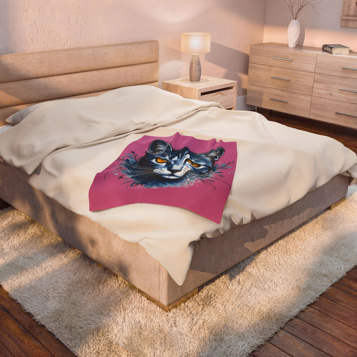 Cozy Cat Lover's Velveteen Plush Blanket | Soft Throw for Pet Lovers, Home Decor, Gift for Cat Owners, Warm Blanket, Feline Art, chat