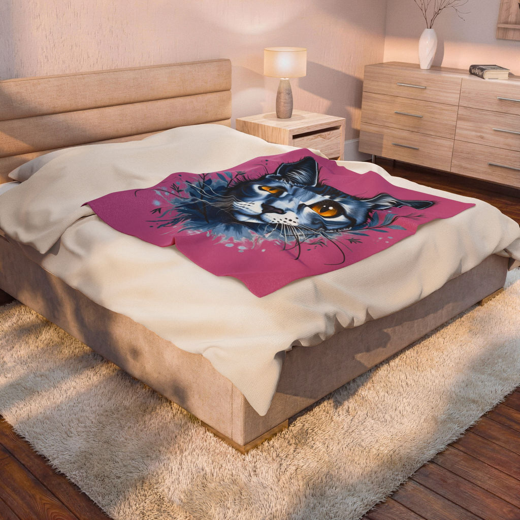 Cozy Cat Lover's Velveteen Plush Blanket | Soft Throw for Pet Lovers, Home Decor, Gift for Cat Owners, Warm Blanket, Feline Art, chat
