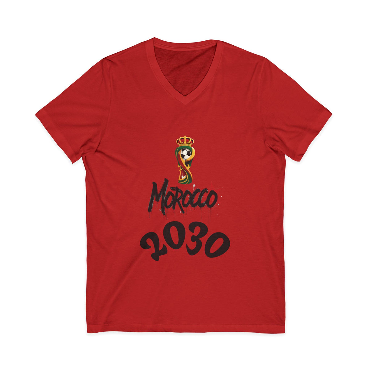 Morocco 2030 V-Neck Tee, Trendy Graphic Shirt, Unisex Fashion, Casual Wear, Gift for Soccer Fans, World Cup Apparel