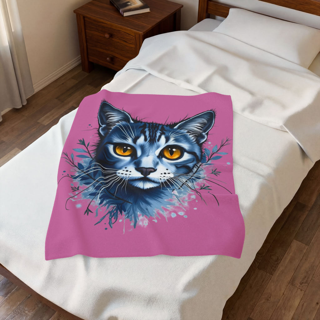 Cozy Cat Lover's Velveteen Plush Blanket | Soft Throw for Pet Lovers, Home Decor, Gift for Cat Owners, Warm Blanket, Feline Art, chat