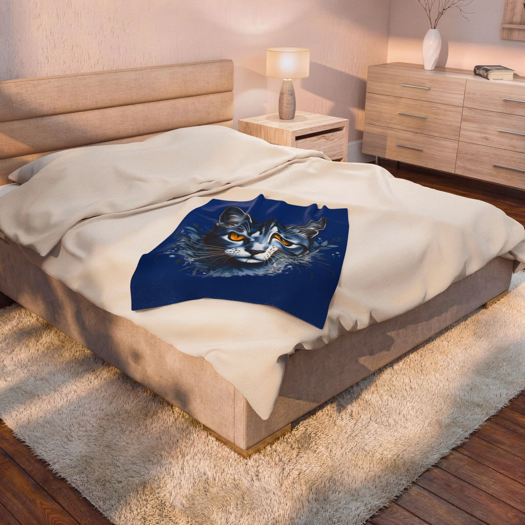 Cozy Cat Themed Velveteen Plush Blanket | Feline Lover Gift, Cat Decor, Soft Throw, Pet Lover Blanket, Unique Home Decor, chat