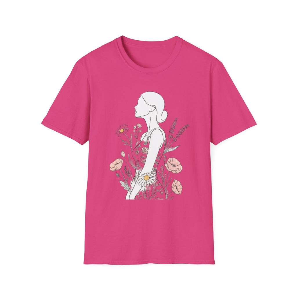Floral Silhouette Unisex T-Shirt | Softstyle Tee | Nature Lover Gift, Spring Fashion, Casual Wear, Art-Inspired Shirt, Botanical Tee