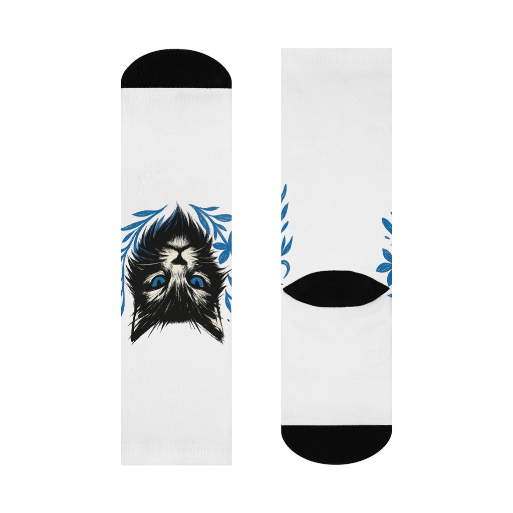 Whimsical Cat Design Cushioned Crew Socks | Cozy Cat Lover Gift, Cute Animal Socks, Fun Socks for Pet Owners, Blue Eyed Cat Stocking [...], chaussette