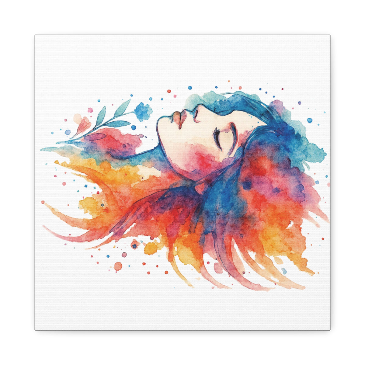 Watercolor Art Canvas, Colorful Home Decor, Boho Wall Art, Gift for Her, Colorful Portrait, Art for Living Room, Unique Gift Idea