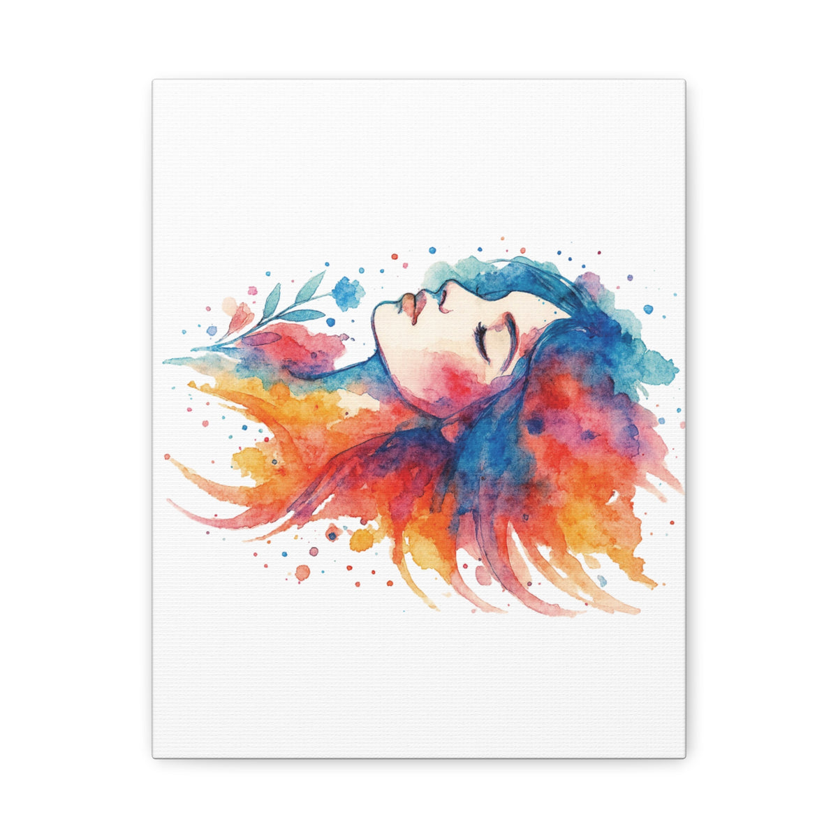 Watercolor Art Canvas, Colorful Home Decor, Boho Wall Art, Gift for Her, Colorful Portrait, Art for Living Room, Unique Gift Idea