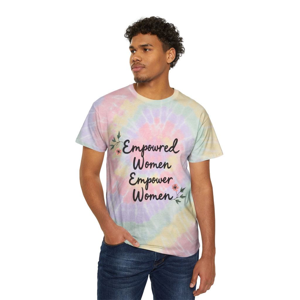 Empowered Women Tie-Dye Tee, Spiral | Vibrant Casual T-Shirt for Feminist Vibes, Gift for Women, Birthday Wear, Summer Outfit