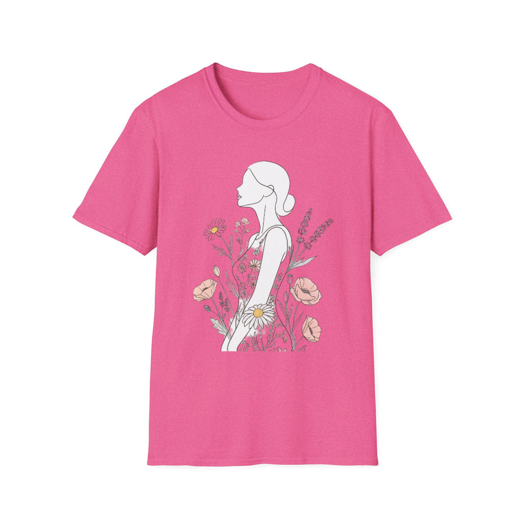 Floral Silhouette Unisex T-Shirt | Softstyle Tee | Nature Lover Gift, Spring Fashion, Casual Wear, Art-Inspired Shirt, Botanical Tee