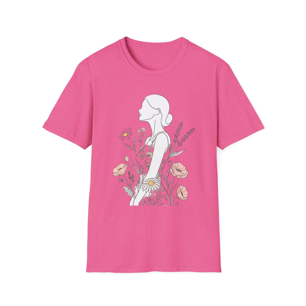 Floral Silhouette Unisex T-Shirt | Softstyle Tee | Nature Lover Gift, Spring Fashion, Casual Wear, Art-Inspired Shirt, Botanical Tee