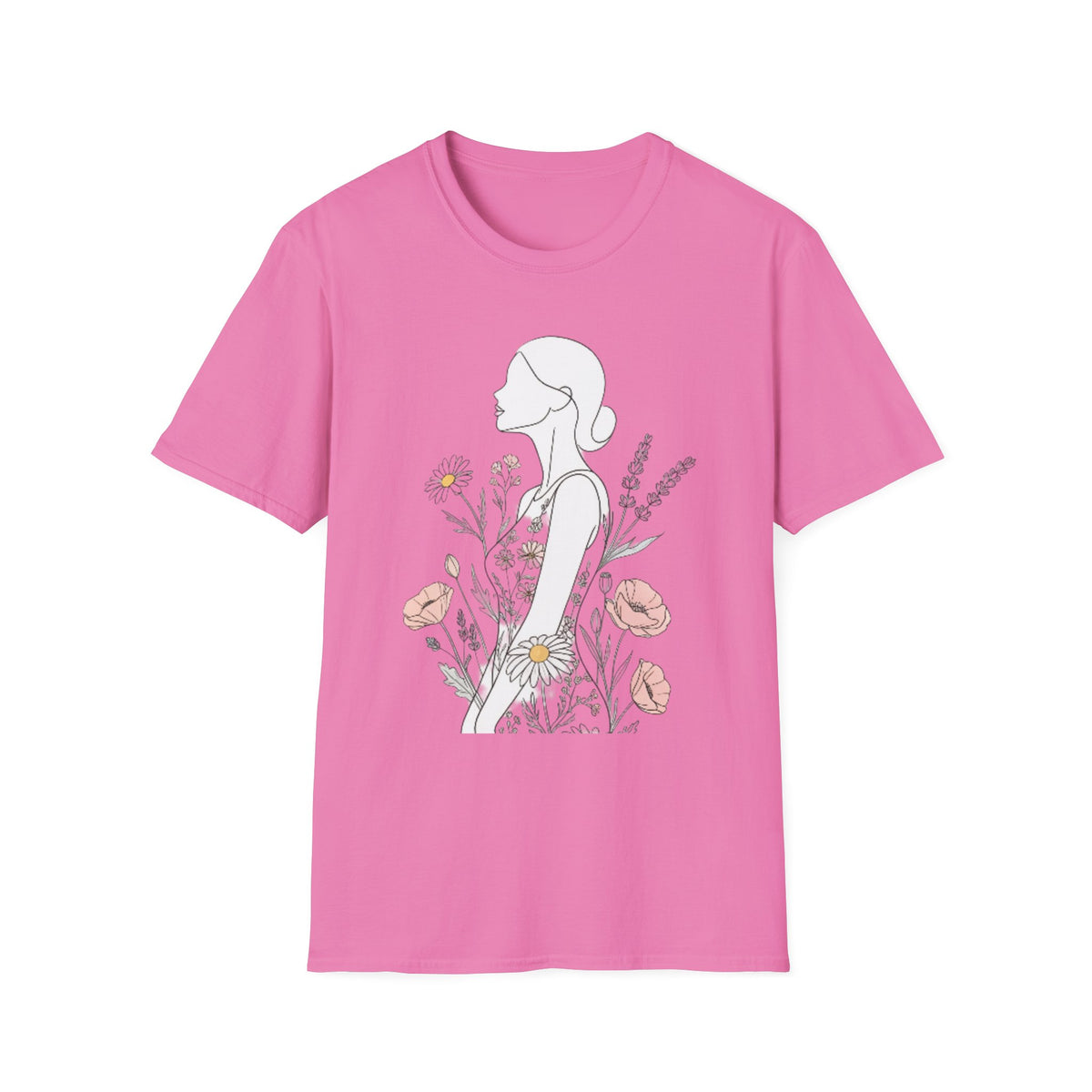 Floral Silhouette Unisex T-Shirt | Softstyle Tee | Nature Lover Gift, Spring Fashion, Casual Wear, Art-Inspired Shirt, Botanical Tee