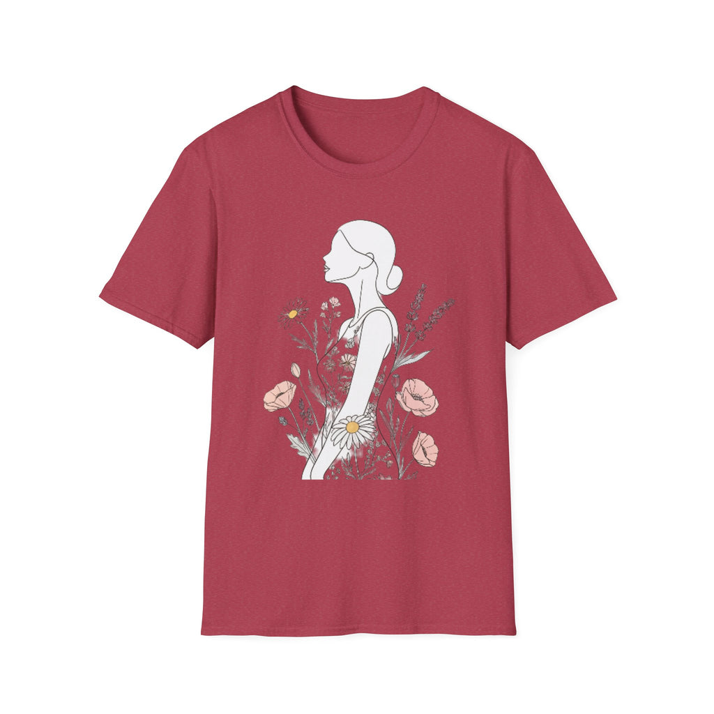 Floral Silhouette Unisex T-Shirt | Softstyle Tee | Nature Lover Gift, Spring Fashion, Casual Wear, Art-Inspired Shirt, Botanical Tee