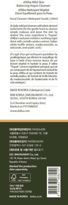 Panneau d’informations au dos de la boîte d’Alba Balancing Vegan Cleanser.