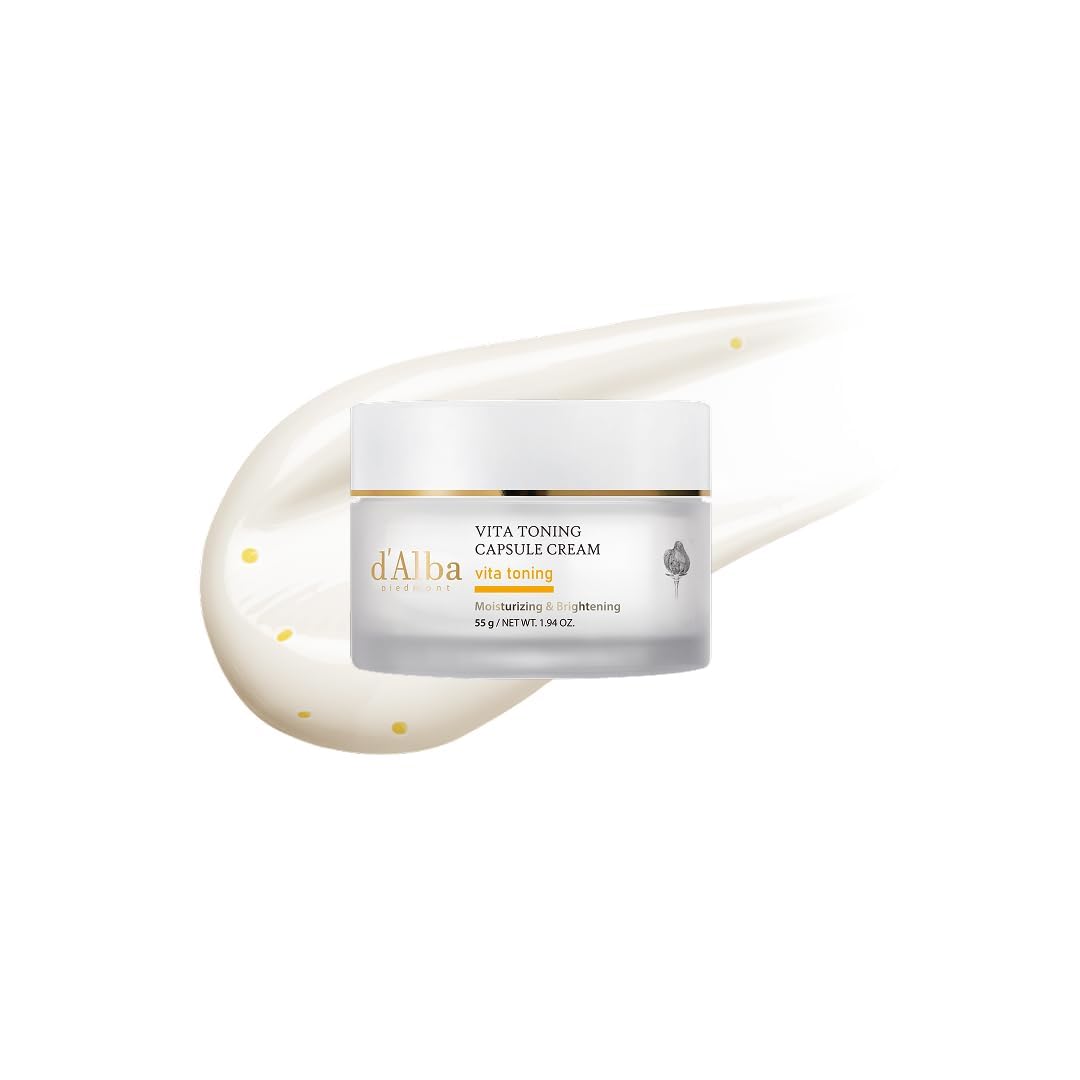 Pot de crème capsule d’alba Vita Toning, texture blanche, couvercle doré, 55 g