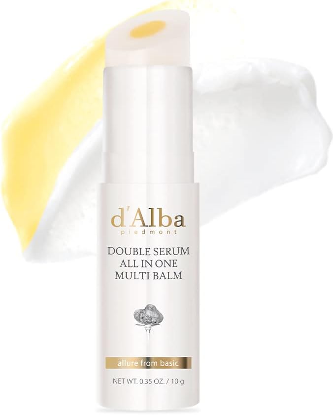 d'Alba Double Serum Multi Balm, flacon blanc avec bouchon et pompe