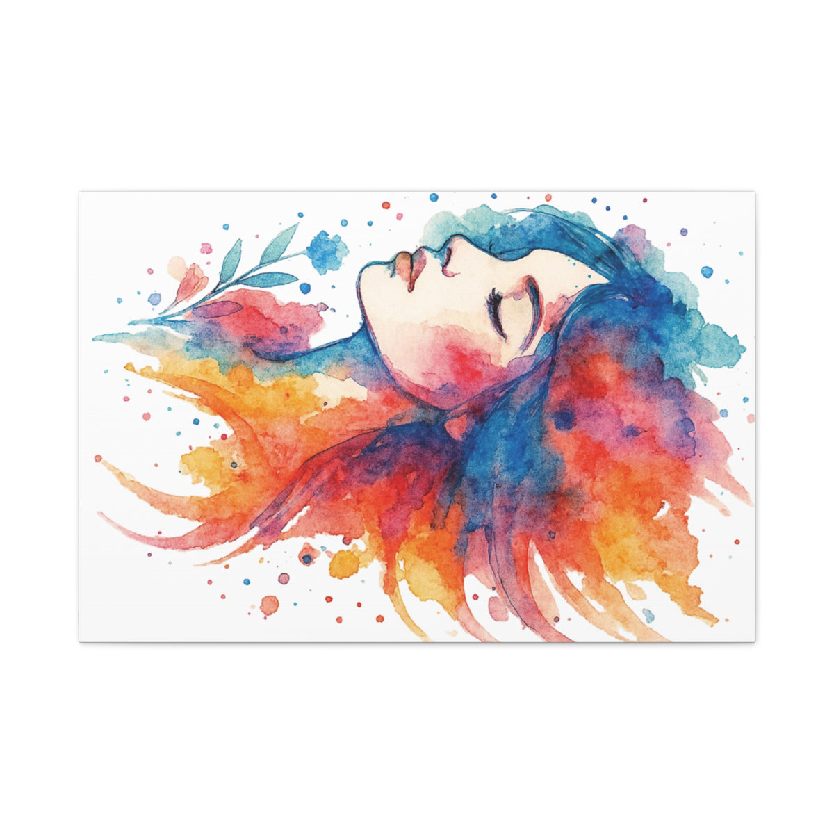 Watercolor Art Canvas, Colorful Home Decor, Boho Wall Art, Gift for Her, Colorful Portrait, Art for Living Room, Unique Gift Idea