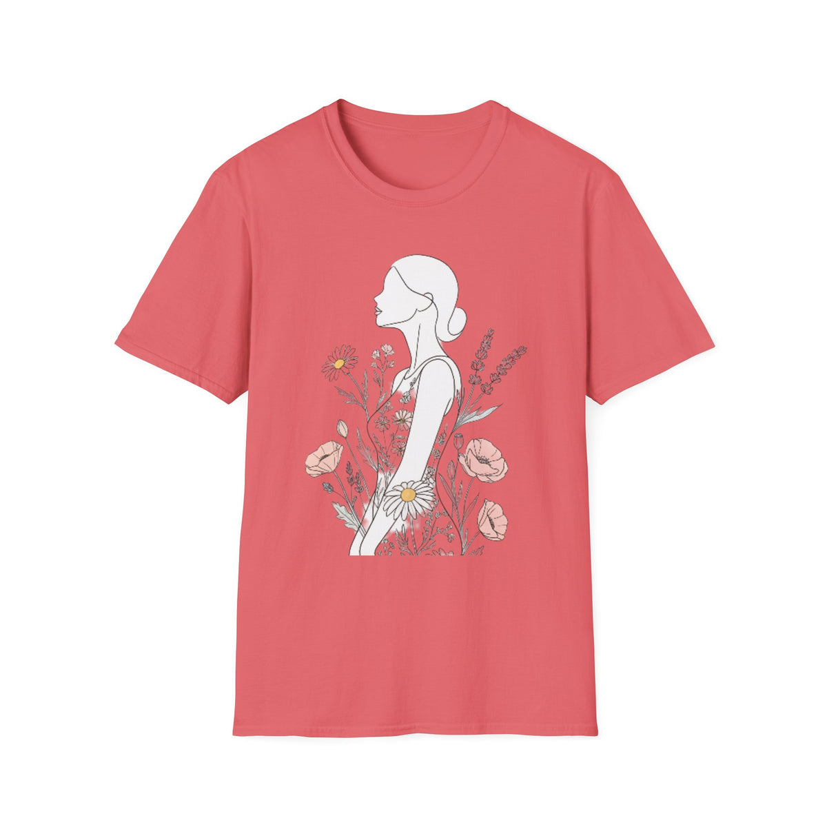 Floral Silhouette Unisex T-Shirt | Softstyle Tee | Nature Lover Gift, Spring Fashion, Casual Wear, Art-Inspired Shirt, Botanical Tee