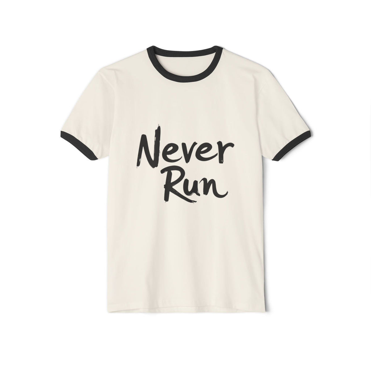 Never Run Unisex Cotton Ringer T-Shirt, Casual Tee, Motivational Shirt, Gift for Runners, Fitness Wear, Workout Clothing