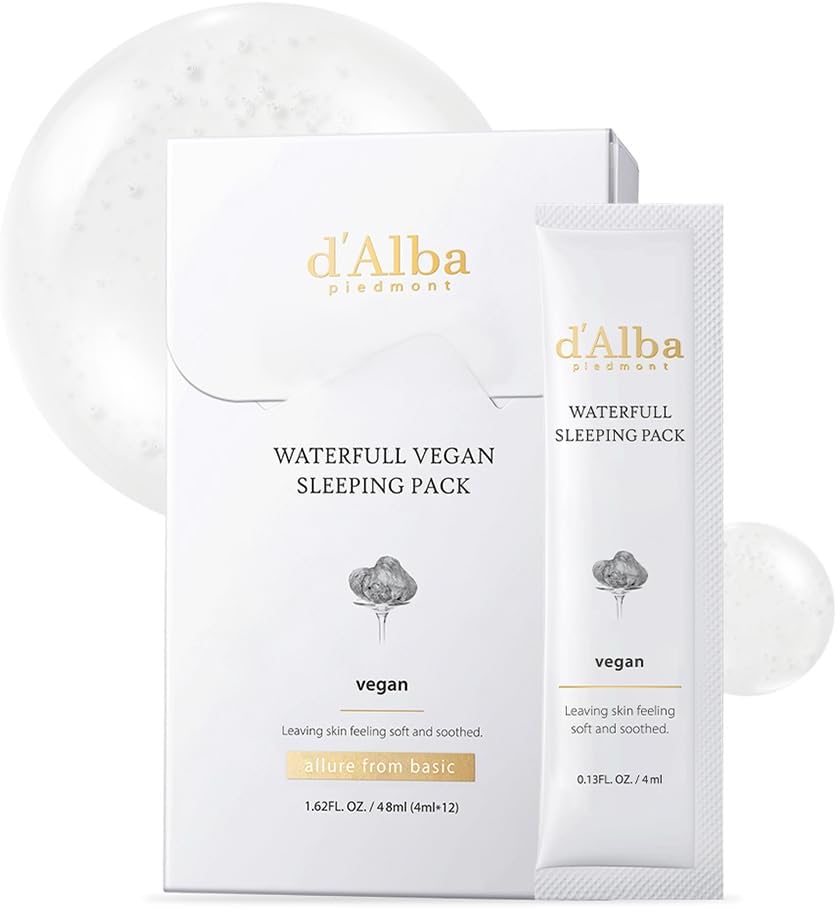 Pack de masque de nuit vegan d'Alba, étui blanc et sachet gel, icône de truffe.
