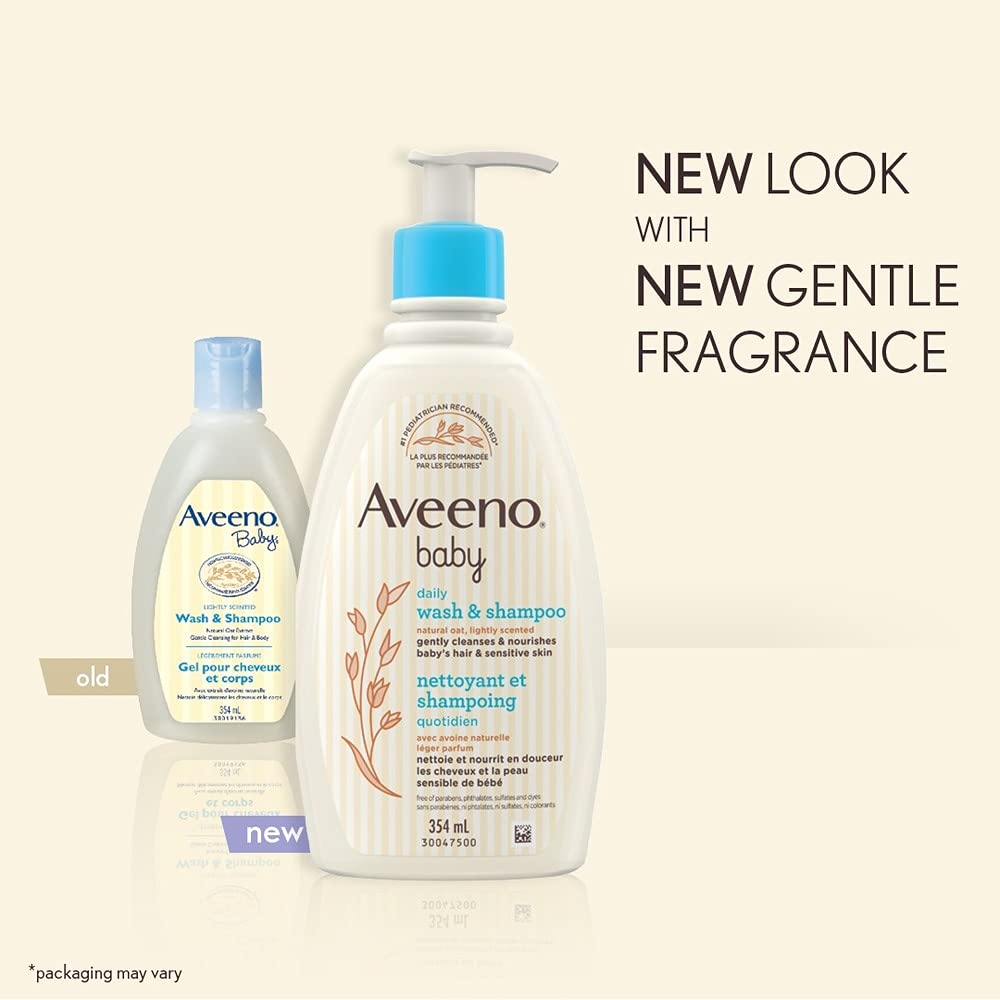 Aveeno Baby Wash and Shampoo - Gentle 2-in-1 Body Wash with Natural Oat Extract for Sensitive Skin - Tear-Free, Hypoallergenic Cleanser, Free from Parabens, Sulfates & Dyes - 975ml