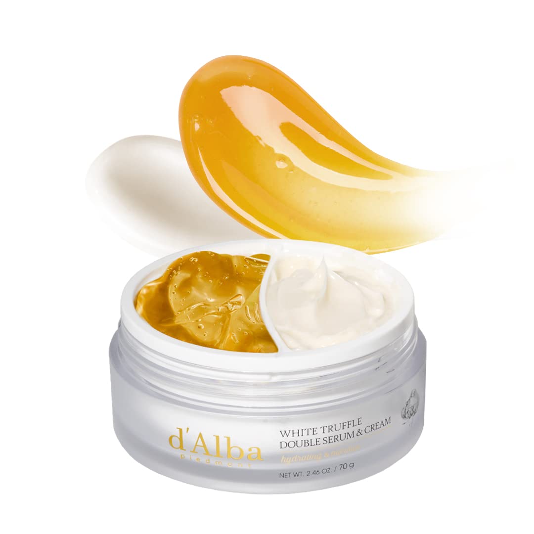 Pot de crème d’Alba ouvert, deux textures crème blanche et jaune ambrée