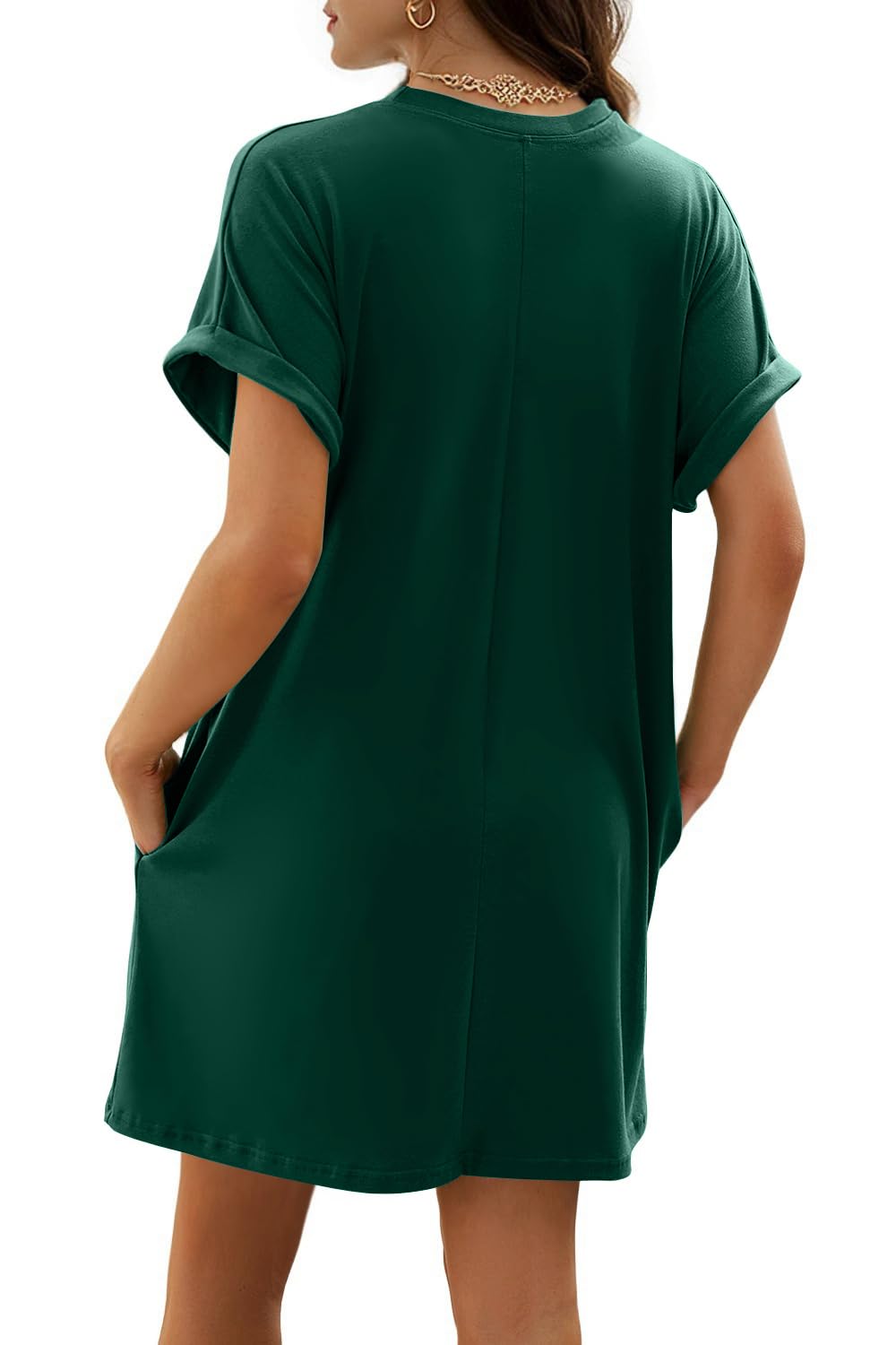 isermeo Women Summer Casual Swing Rolled Sleeve T Shirt Dresses Beach Cover Up Loose Dress with Pockets S-XXL