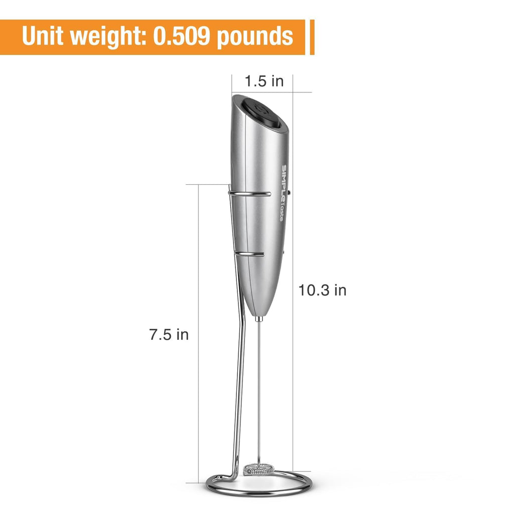 SIMPLETASTE Milk Frother Handheld Electric Foam Maker, Drink Mixer with Stainless Steel Whisk for Cappuccino, Bulletproof Coffee, Latte, Blizzard White, Without Stand, Battery Operated