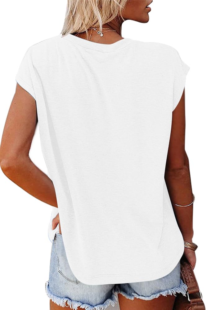 isermeo Cap Sleeve T Shirts for Women Summer V Neck Cute Tops Trendy Beach Vacation Clothes Fashion S-XXL