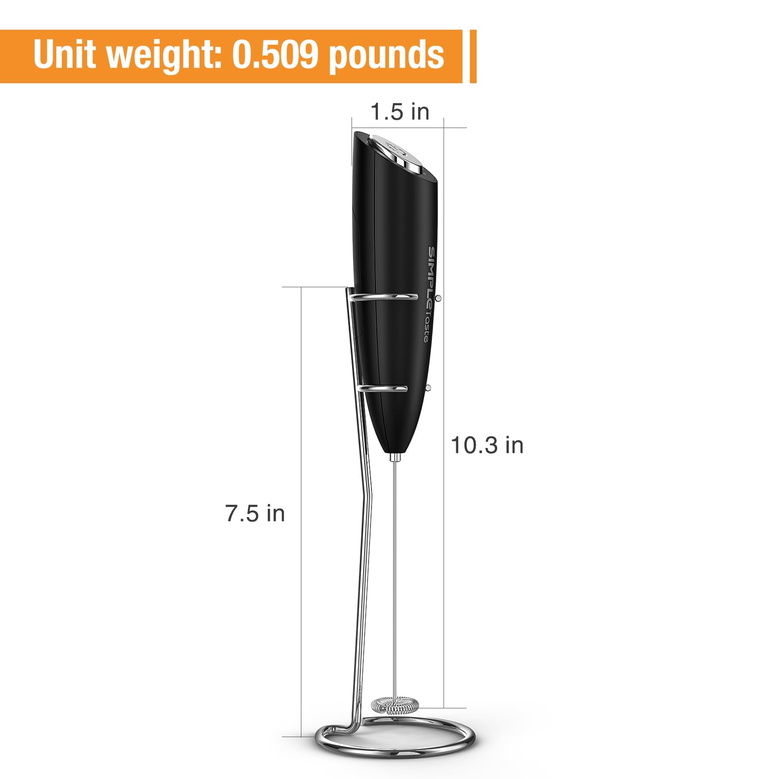 SIMPLETASTE Milk Frother Handheld Electric Foam Maker, Drink Mixer with Stainless Steel Whisk for Cappuccino, Bulletproof Coffee, Latte, Blizzard White, Without Stand, Battery Operated