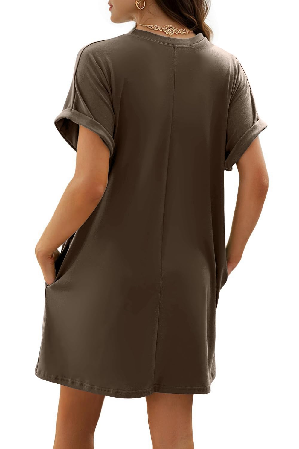 isermeo Women Summer Casual Swing Rolled Sleeve T Shirt Dresses Beach Cover Up Loose Dress with Pockets S-XXL