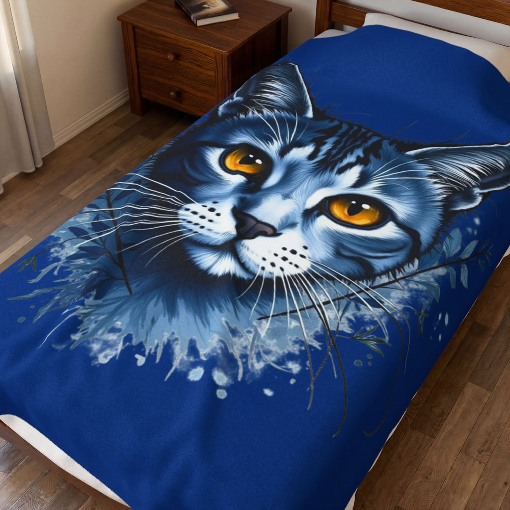 Cozy Cat Themed Velveteen Plush Blanket | Feline Lover Gift, Cat Decor, Soft Throw, Pet Lover Blanket, Unique Home Decor, chat
