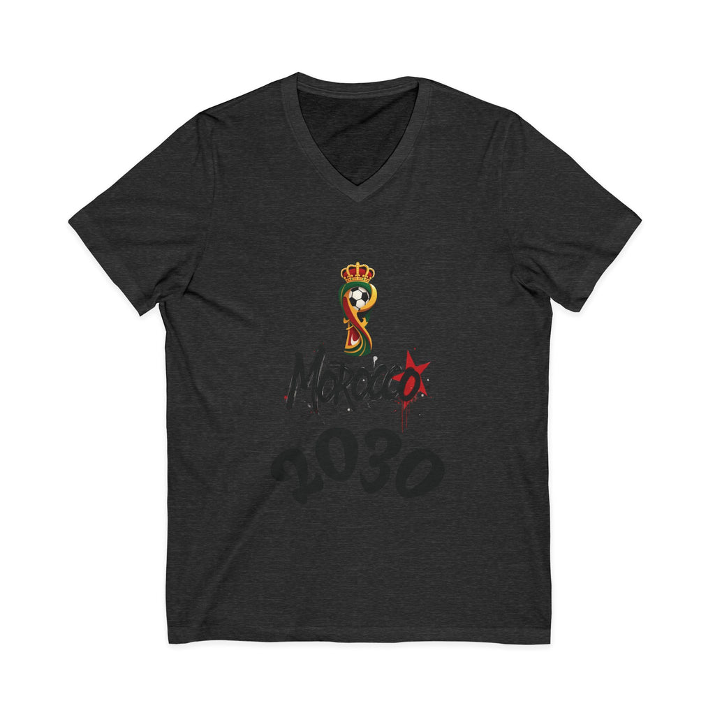 Morocco 2030 V-Neck Tee, Trendy Graphic Shirt, Unisex Fashion, Casual Wear, Gift for Soccer Fans, World Cup Apparel