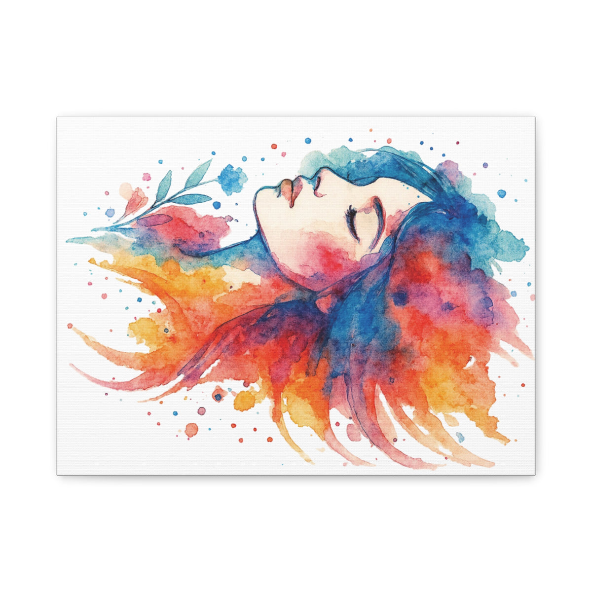 Watercolor Art Canvas, Colorful Home Decor, Boho Wall Art, Gift for Her, Colorful Portrait, Art for Living Room, Unique Gift Idea