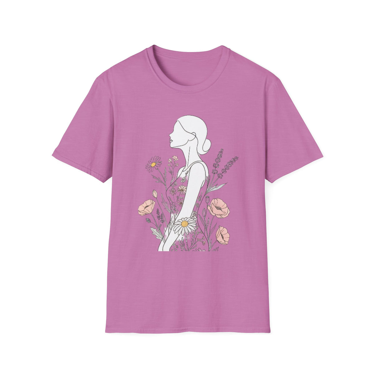 Floral Silhouette Unisex T-Shirt | Softstyle Tee | Nature Lover Gift, Spring Fashion, Casual Wear, Art-Inspired Shirt, Botanical Tee