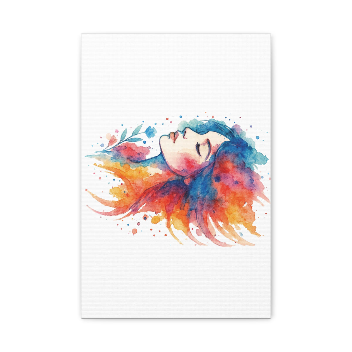 Watercolor Art Canvas, Colorful Home Decor, Boho Wall Art, Gift for Her, Colorful Portrait, Art for Living Room, Unique Gift Idea