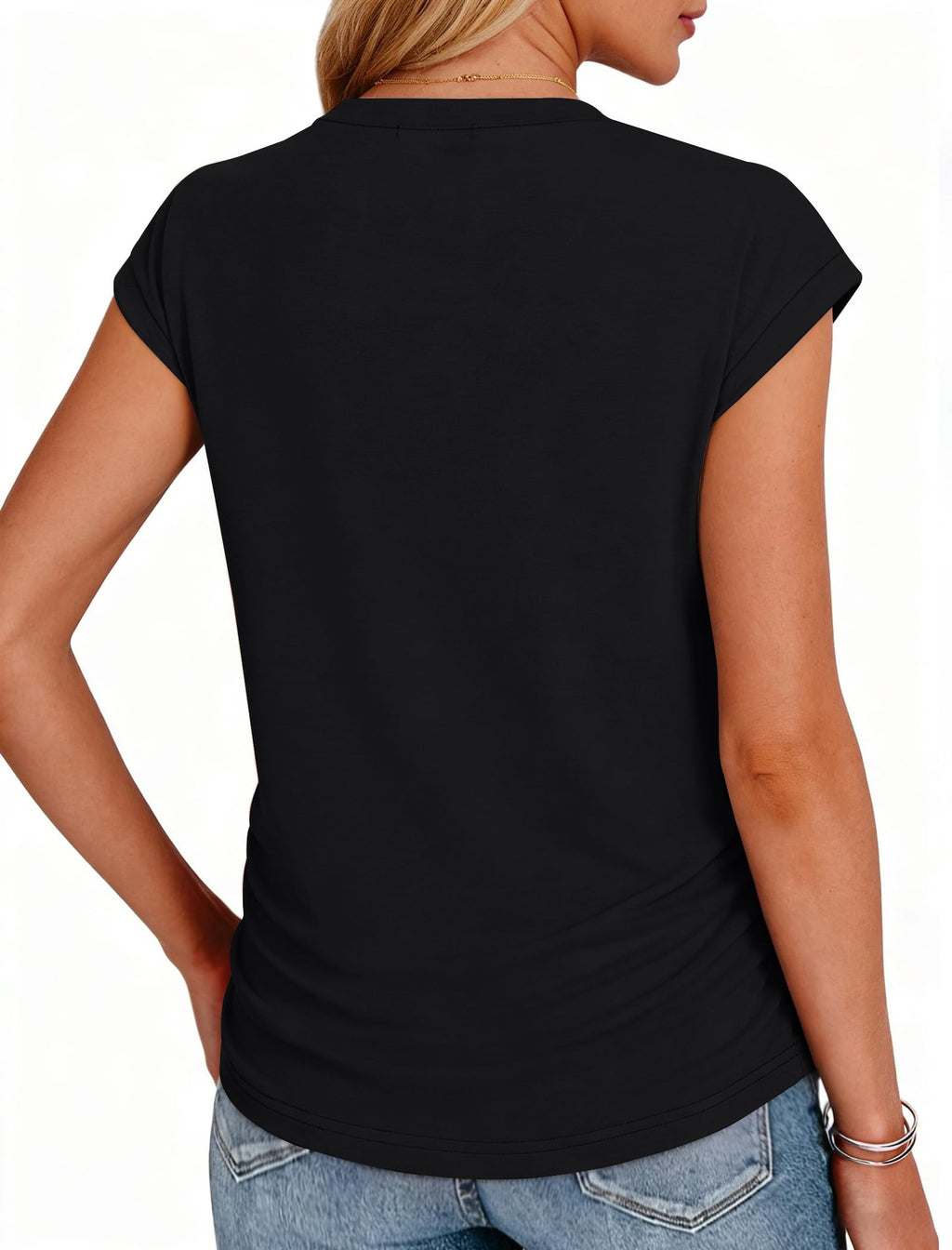 isermeo Womens Summer Tops Trendy 2026 Ruched Side Cap Short Sleeve Tshirts Crew Neck T Shirts Fashion S-XXL