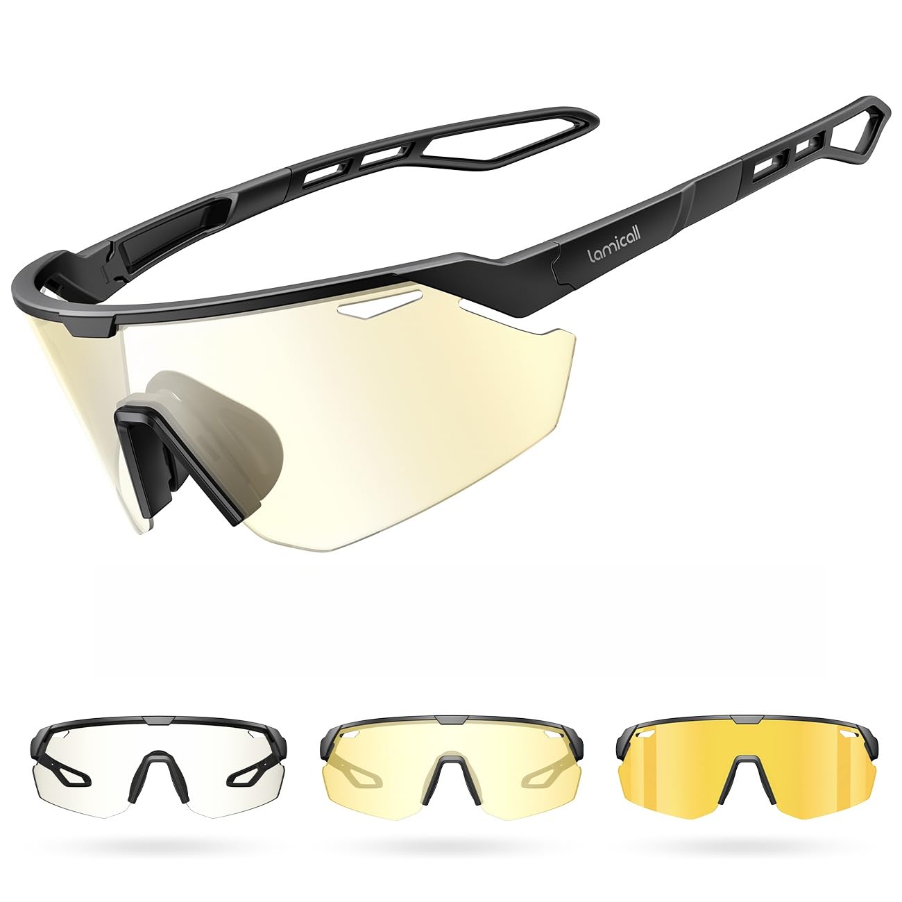 Lamicall Polarized Sports Sunglasses Men Women, [24g Ultralight] Adjustable Nose Pad Sports Goggles for Bike Hiking Running