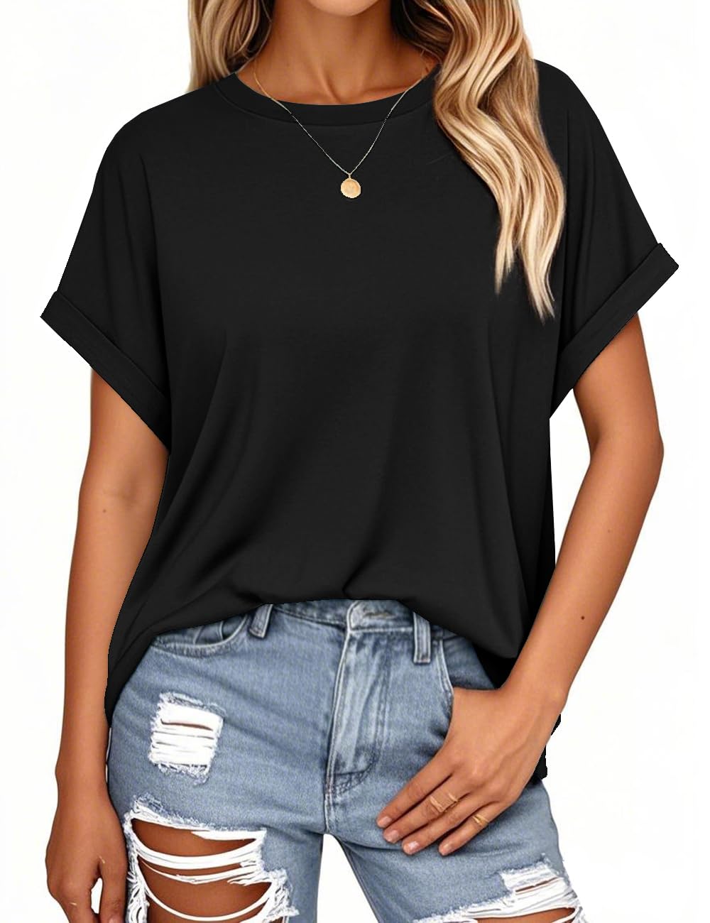isermeo Womens Oversized Tops Casual Shirts Loose Fit Short Sleeve Business Tshirts Summer Tee Fashion Outfit Trendy 2026