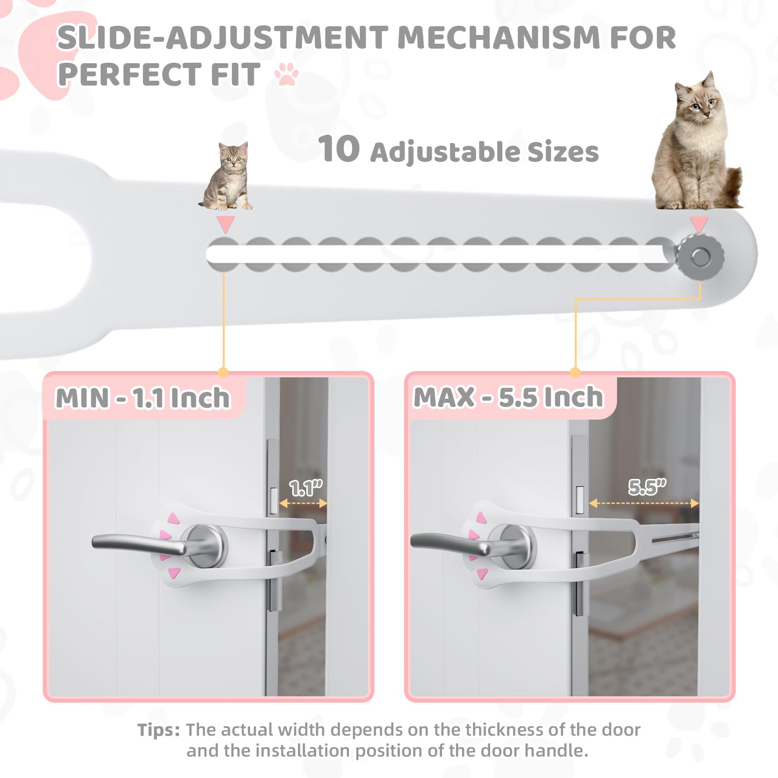 Cat Door Latch, Adjustable Cat Door Stopper Dog Proof Cat Litter Box with Door Access from 1.1" to 5.5", Sturdy Pet Door Latch Holder Easy to Install and Use, No Ruin Paints, No Drill or Cut (2 Pack)