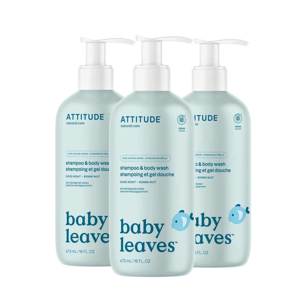 ATTITUDE Baby 2-in-1 Shampoo and Body Wash, Made in Canada, EWG Verified, Dermatologically Tested, Vegan, Good Night, 473 mL