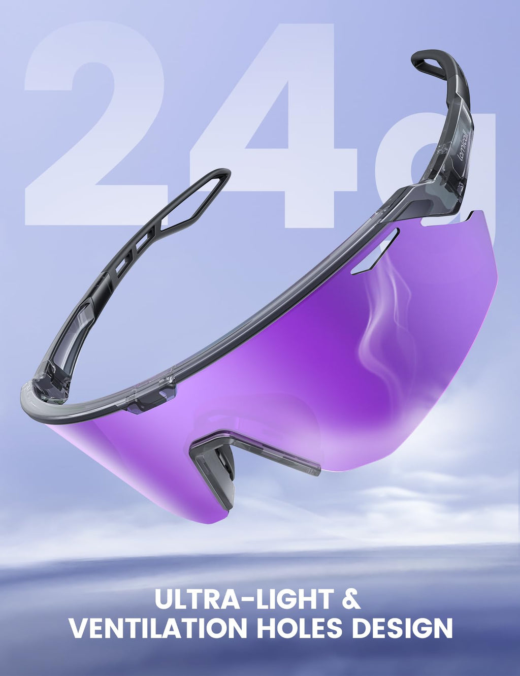 Lamicall Polarized Sports Sunglasses Men Women, [24g Ultralight] Adjustable Nose Pad Sports Goggles for Bike Hiking Running