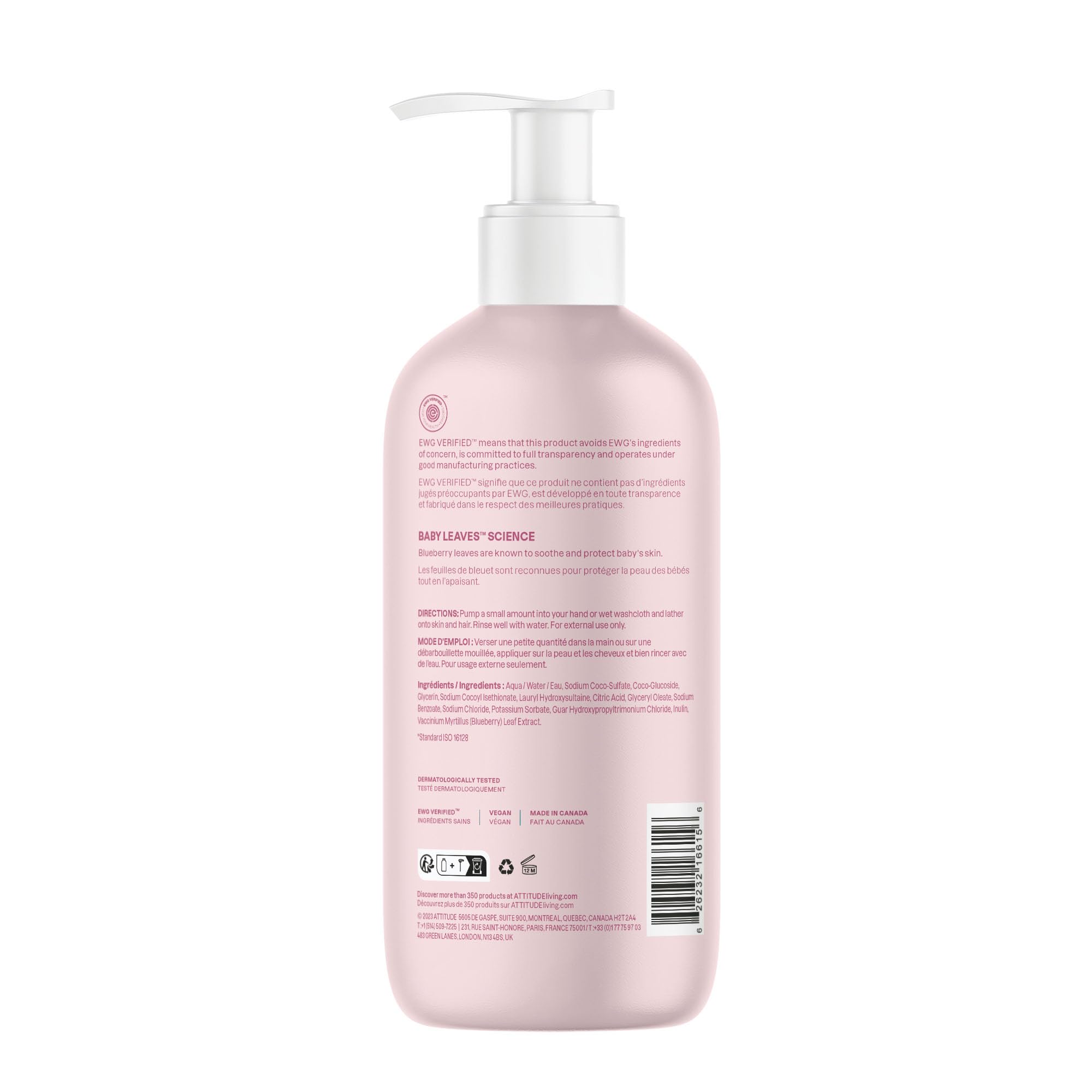ATTITUDE Baby 2-in-1 Shampoo and Body Wash, Made in Canada, EWG Verified, Dermatologically Tested, Vegan, Good Night, 473 mL